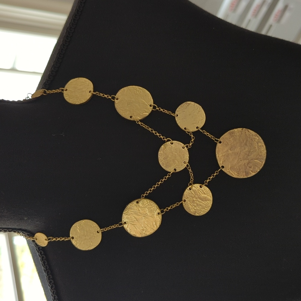 Gold textured disc necklace, Anthropologie